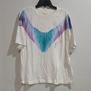 Women's White and Purple  Vintage Graphic Tee (80's-90's?) Pre-owned Sz L
